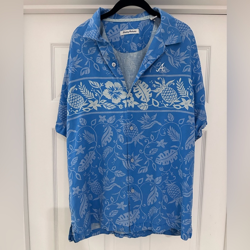Tommy Bahama Blue Braves Baseball Floral Shirt
